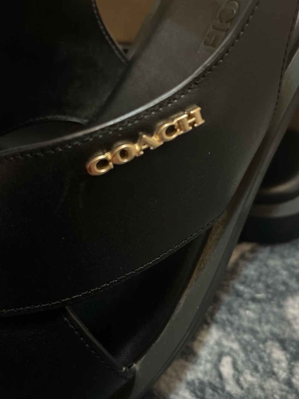 COACH Black Leather Crisscross Slingback Sandals with Gold Accent - Picture 2 of 7